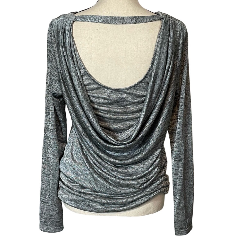 White House Black‎ Market Gray Heathered Long Sleeve Draped Back Top Size S